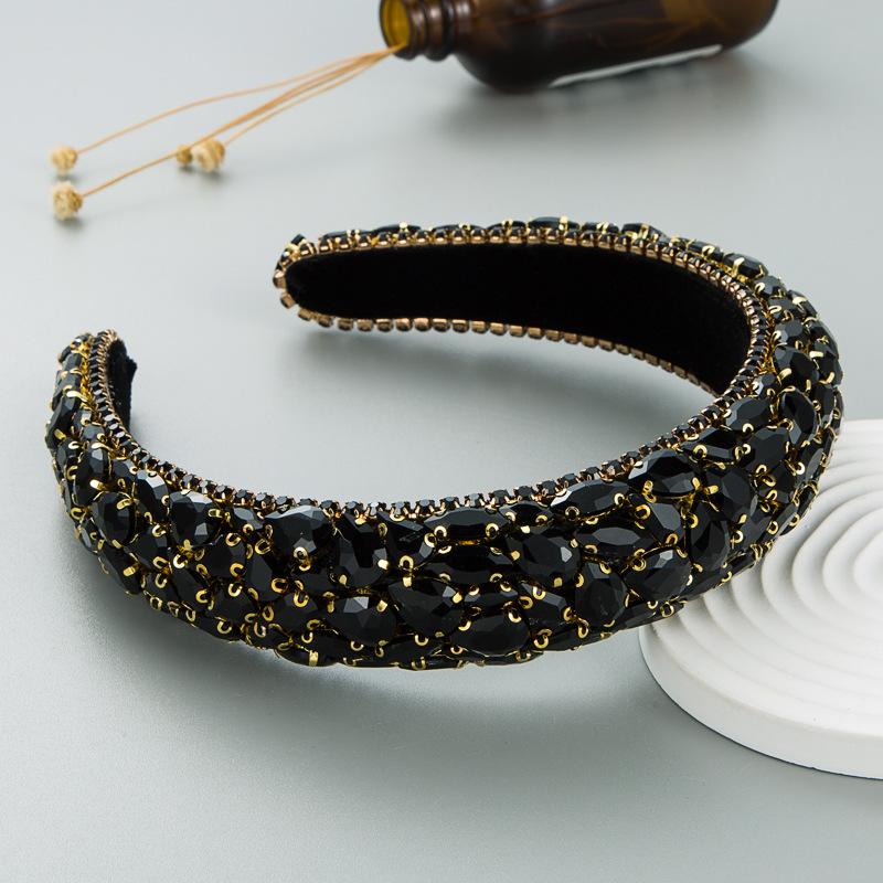 Kingcome Korean Fashion Rhinestone Gem Headband Headdress Sponge Wide Edge Handmade Baroque Headbands Hair Accessories