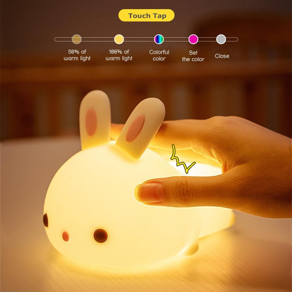 Сенсорный RGB LED Ночник-Кролик 16 Цветов USB-Зарядка Силиконовый Светильник-Зайчик для Детей Малышей Игрушка Фестивальный Подарок