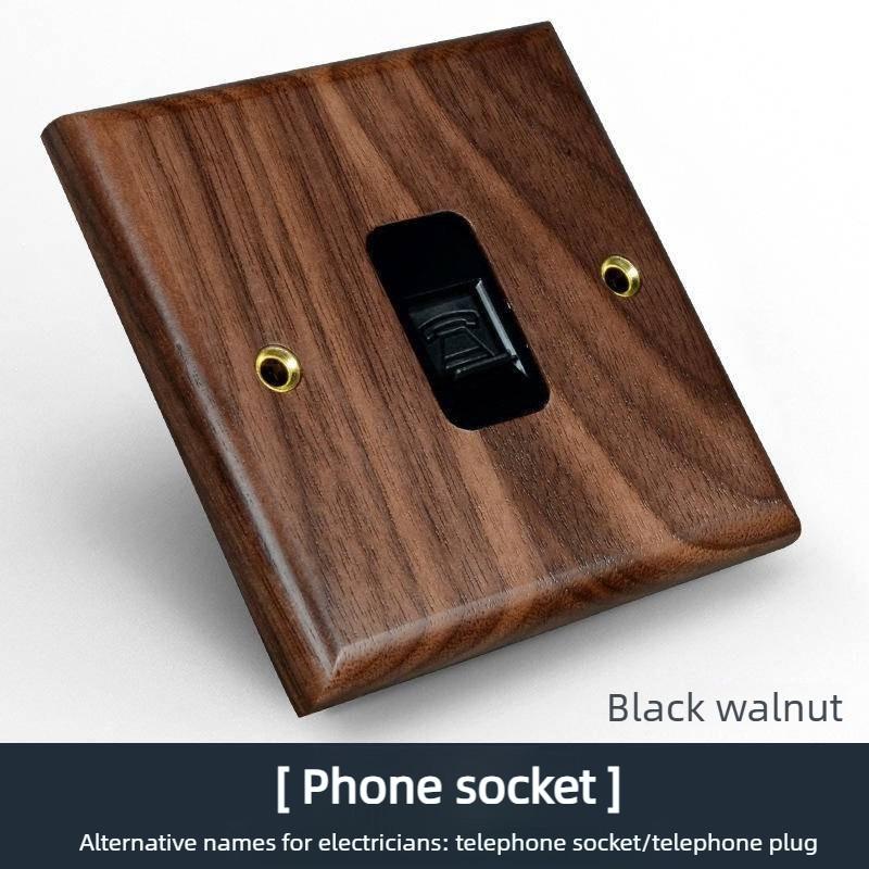Black Walnut Solid Wood Brass Lever Retro Switch Panel Wall Mount 86 Open Line Box Surface Three Open 16A Socket