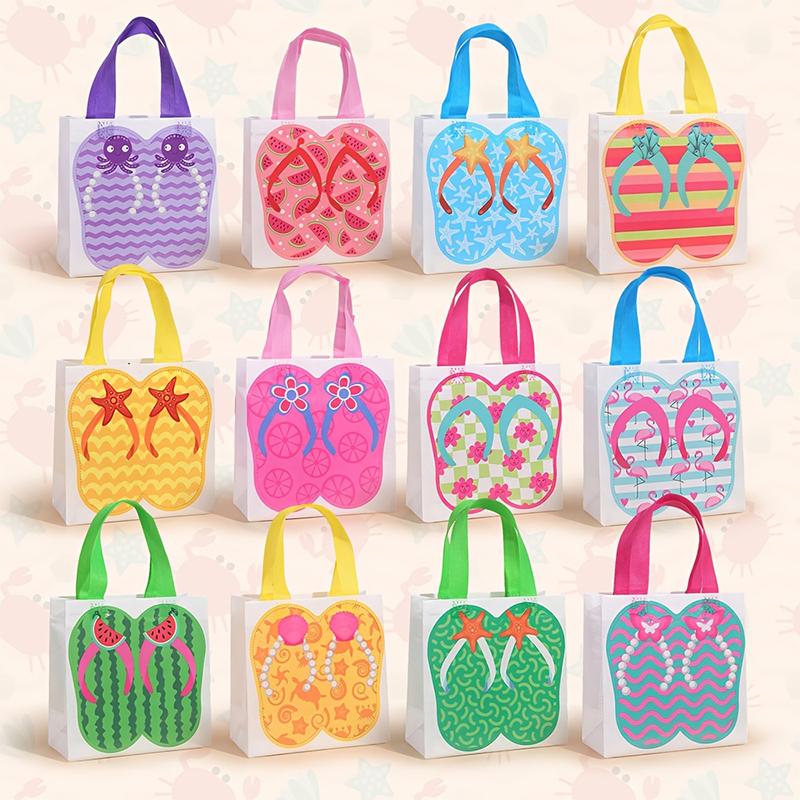 12Pcs Gift Bag Beach Non-Woven Tote Bag Flip Flop Pattern Tote Bag Gift Beach Waterproof Tote Bag Waterproof Multicolor