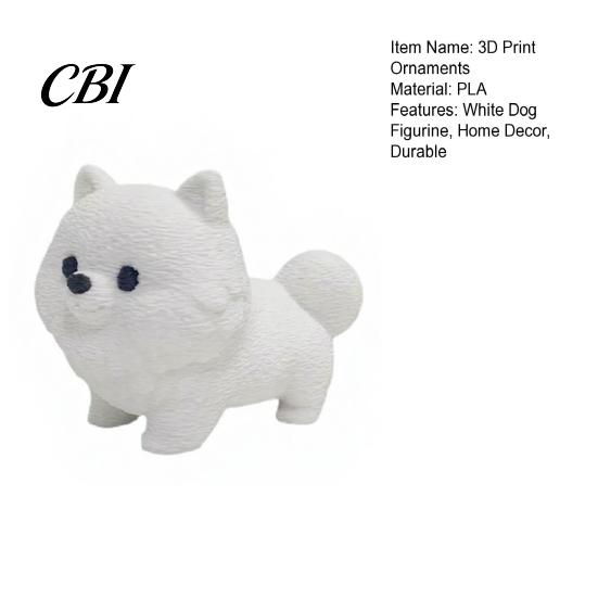 Dust-resistant Dog Figurine 3D Printing Ornament, White Matte Texture Fluffy Figurine, Durable Home Decor Mini Size Statue, for Office Desk Decoration
