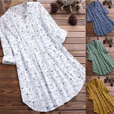 Свободная повседневная рубашка с воротником-стойкой, женская весенняя рубашка с длинными рукавами и цветочным принтом