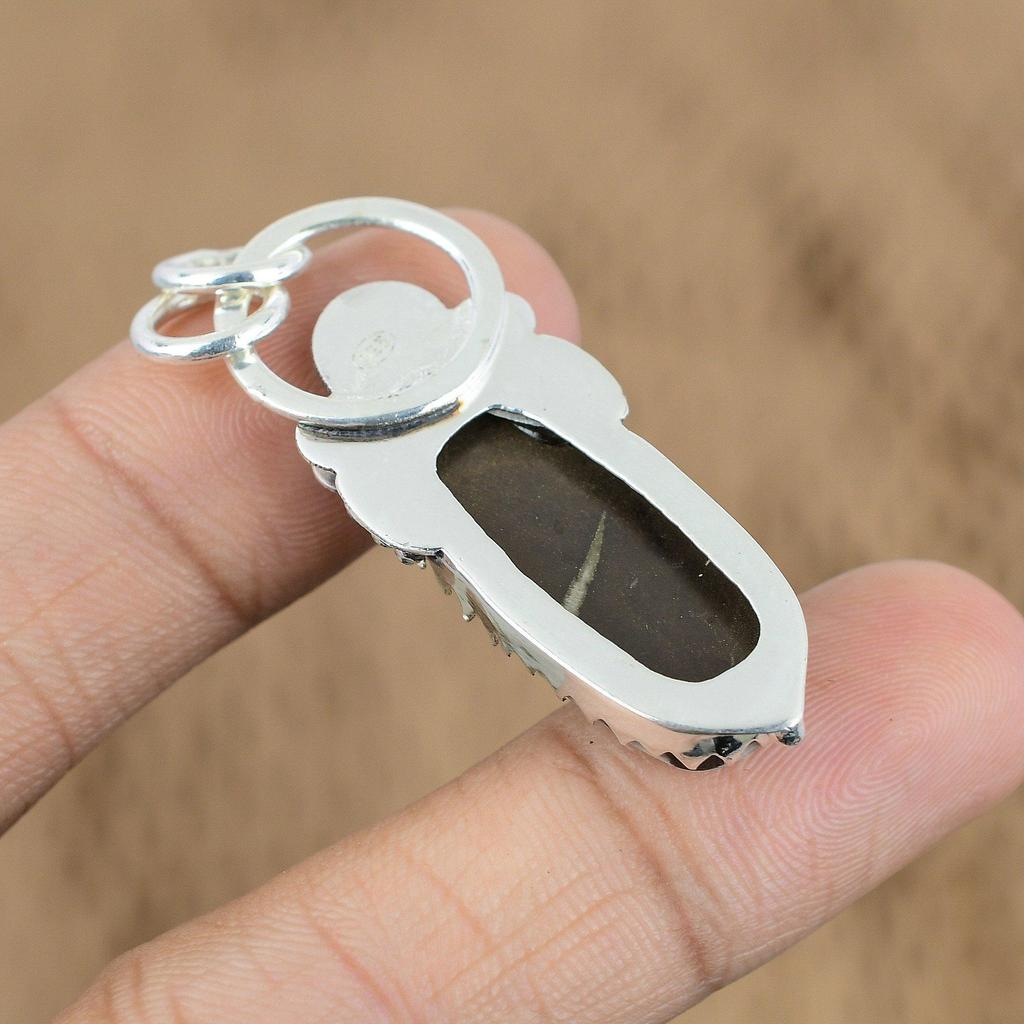 Natural Moroccan Mud Crack Fossil Gemstone 925 Silver Pendant Flower For Women