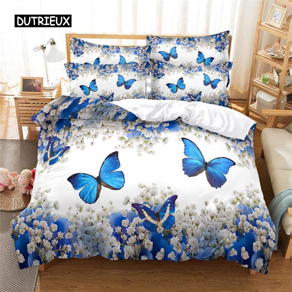 Butterfly Duvet Cover Set Microfiber Flying Golden Butterfly Printed Bedding Set Dreamy Night Butterfly Double Queen King Size