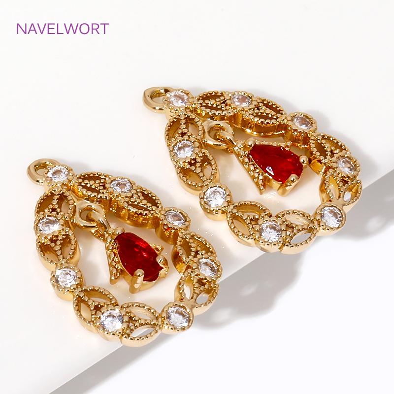 14.5mm*23mm 18K Gold Plated Brass Hollow Droplet Charms Pendant,With Zircon Pendants For Jewelry Makin,DIY Earring Accessories