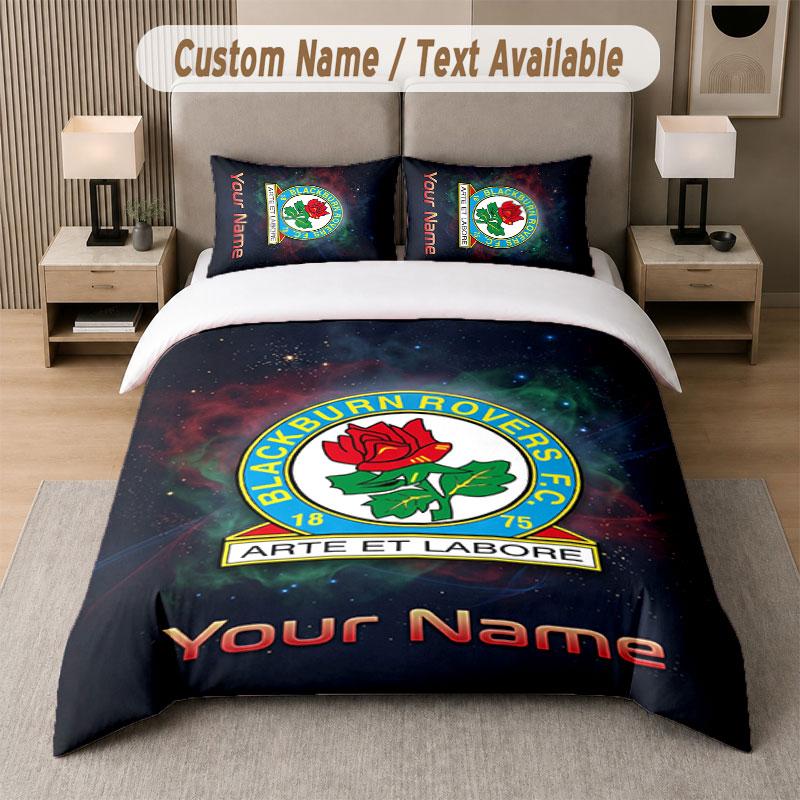 Custom Bedding Set Blackburn Rovers Football Pattern, Print Name Text 1 Duvet Cover plus 2 Pillowcases Home Textile