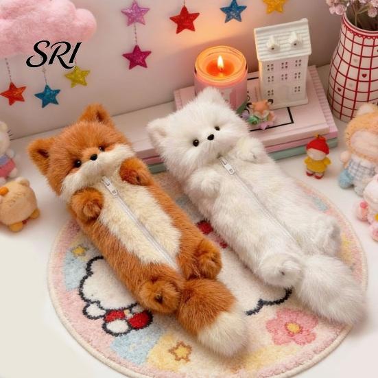 Plush Pencil Bag Fox Case Portable Office Supplies School Students Stationery Multifunctional Storage Organizer Zipper Pouch