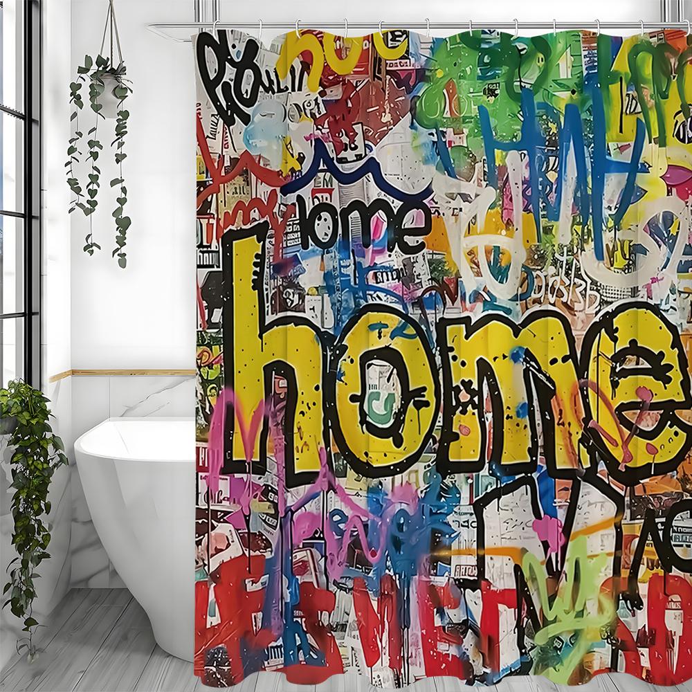 Забавная граффити Домашняя абстрактная живопись Занавеска для душа, Декоративная занавеска для душа для ванной, Водонепроницаемая занавеска для душа с крючками