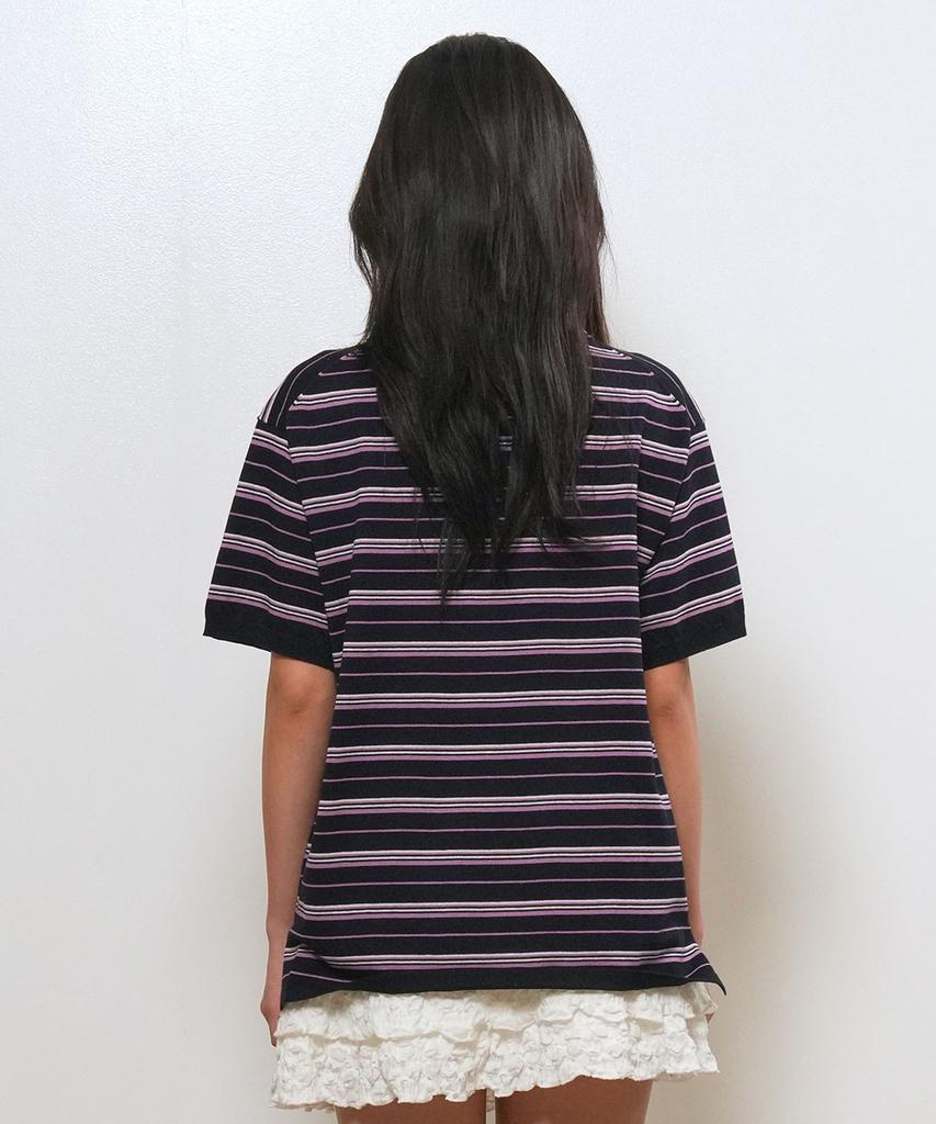 GENERALIDEA Striped Loose Collar Half Knit [Navy] / Gf2Lkp530