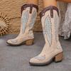 Fashion Retro 2025 Plus Size Women's New Embroidered Mid-leg Boots