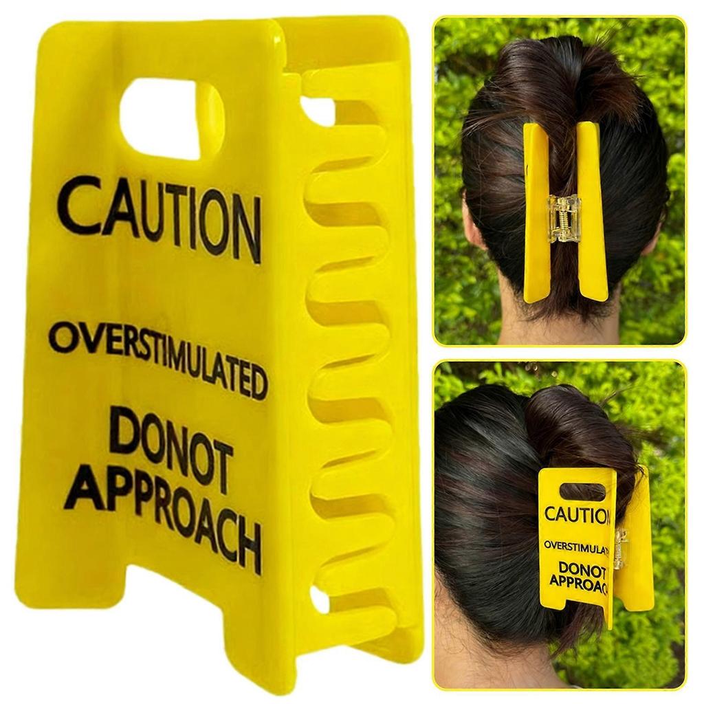 Caution Overstimulated Sign Hair Claw Clip, Hold on Partner Im over Stimulated, Funny Novelty Yellow Hairs Clips for Women Gilrs