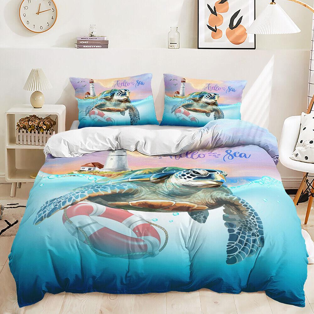 Sea Turtle Tropical Beach Bohemian Sea Animals Colorful Duvet Quilt Cover Set