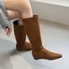 Fashion Fashion Flock Women Knee High Boots With Height Increasing Shoes Female Pointed Toe Footwear Ladies Long Boots Zippers Shoes New