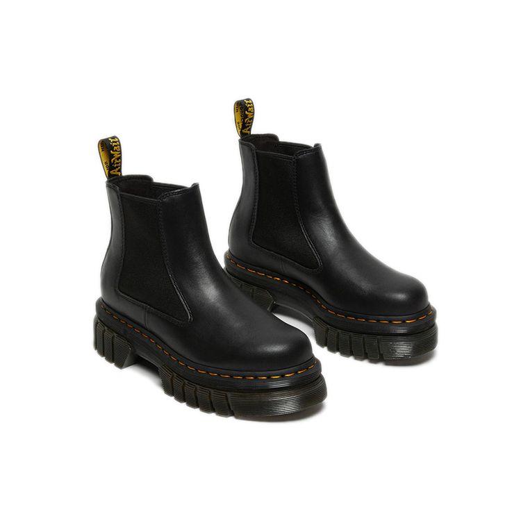 Dr. Martens Audrick Leather Round Toe Slip-On Short Chelsea Boots Unisex Boots Charcoal-Black 27148001