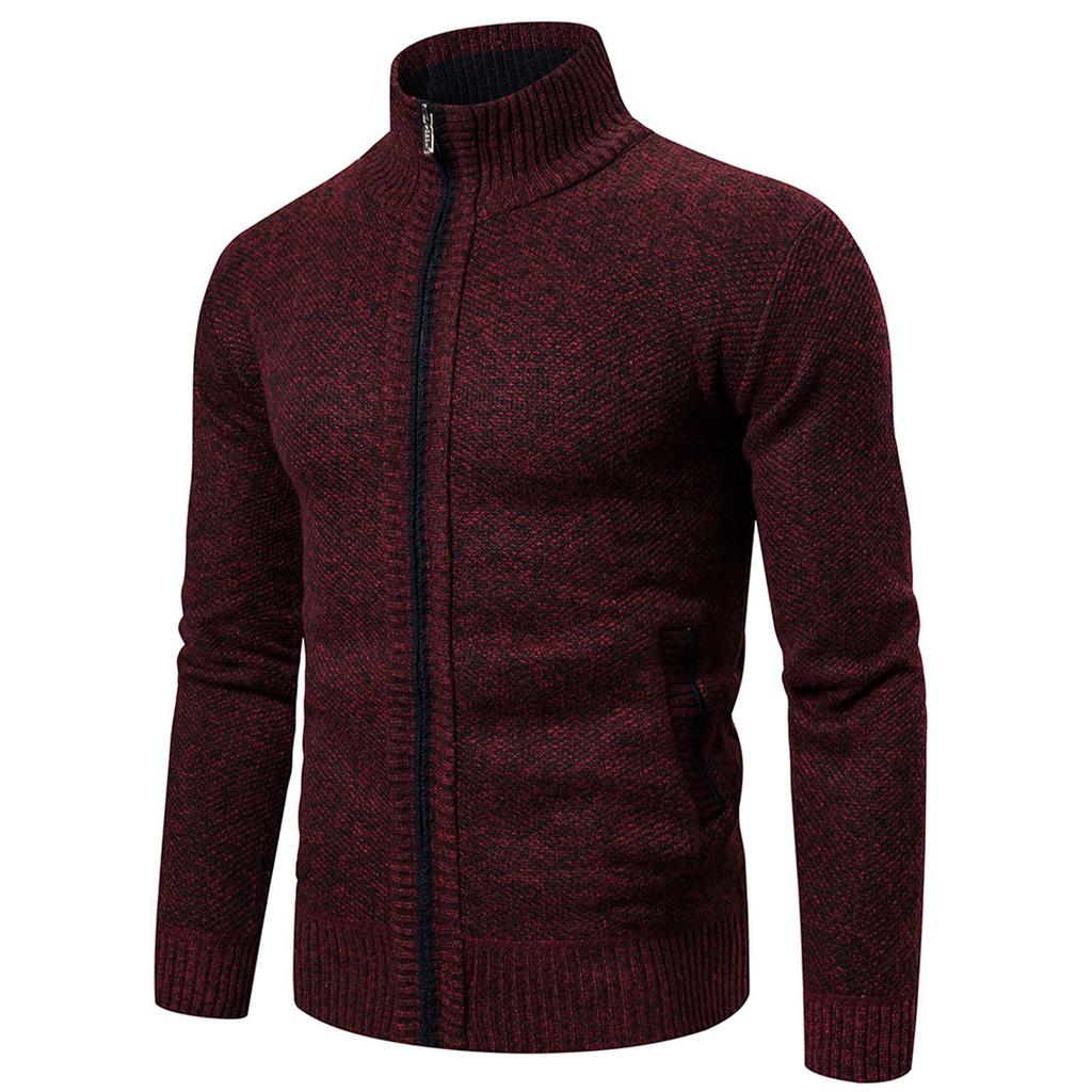 Men's Solid Colour Long Sleeve Casual Stand Up Collar Knitted Cardigan Coat