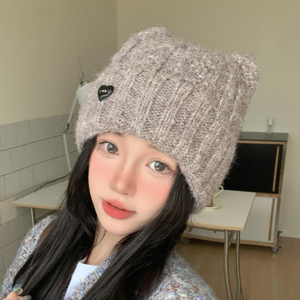 Polyester Cat Ear Beanie Warm Winter Beanie Hat Cute Face Slimming Hat Outdoor Wear