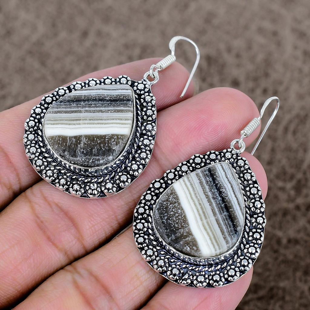 Calcite Agate Gemstone Handmade 925 Sterling Silver Jewelry Earring 2.09" KKG-693