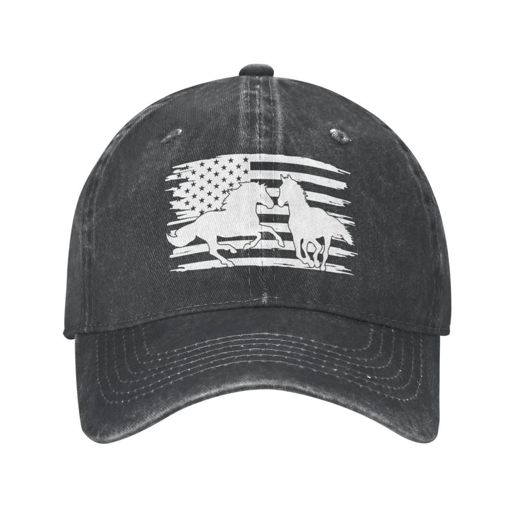 Женская бейсболка с изображением бегущей лошади и флага США, регулируемая, стираная, винтажная, для мамы и папы