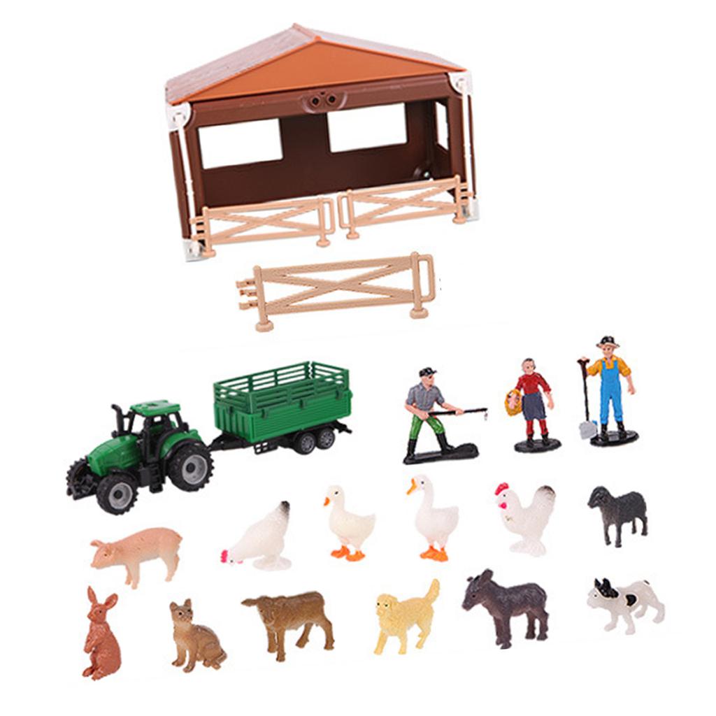21 Piece Farmhouse Playset Interactive Miniature Farm Animals And Farmers Educational Toy For Kids Imaginative Play