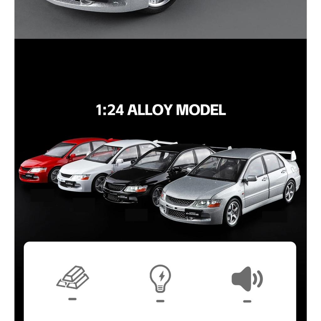 1/24 Модель спортивного автомобиля из сплава Mitsubishi Lancer Evolution Литые металлические гоночные автомобили Модель автомобиля Звук и свет Детские игрушки Подарок