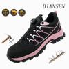 Women’S Rotary Button Safety Boots Steel Toe Work Boots Anti-Smash Anti-Puncture Breathable Shoes For Warehouse & Logistics Work