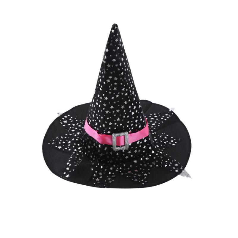 Kid Girls Halloween Witch Costume Sparkly Silver Stars Printed Carnival Cosplay Dress with Pointed Hat Wand Dress Up Clothes