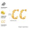 Stainless Steel C-shaped Irregular Texture Earrings for Women Geometric Stripe Metal Stud Earrings Gold Plated Statement Jewelry