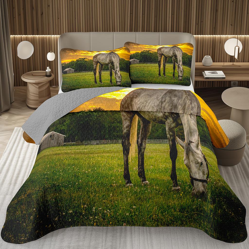 Принт бегущих диких лошадей Стеганое покрывало 2/3 предмета Рустикальный комплект постельного белья Двусторонний легкий стеганый комплект Королева/Двуспальный