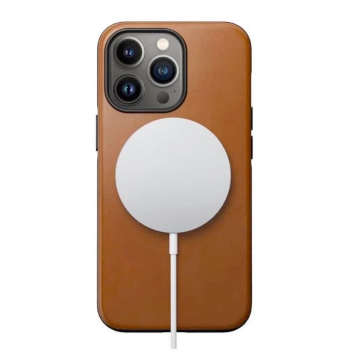 Coque En Cuir - Nomad - iPhone 14 Plus - Brun - MagSafe - Puce NFC Intégrée