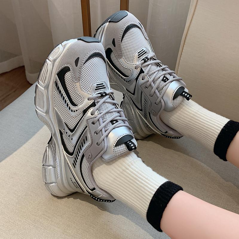 2024 Новая женская обувь весна-осень, модная, сочетающаяся по цвету, на шнуровке, низкая, сетчатая, дышащая, женская спортивная обувь