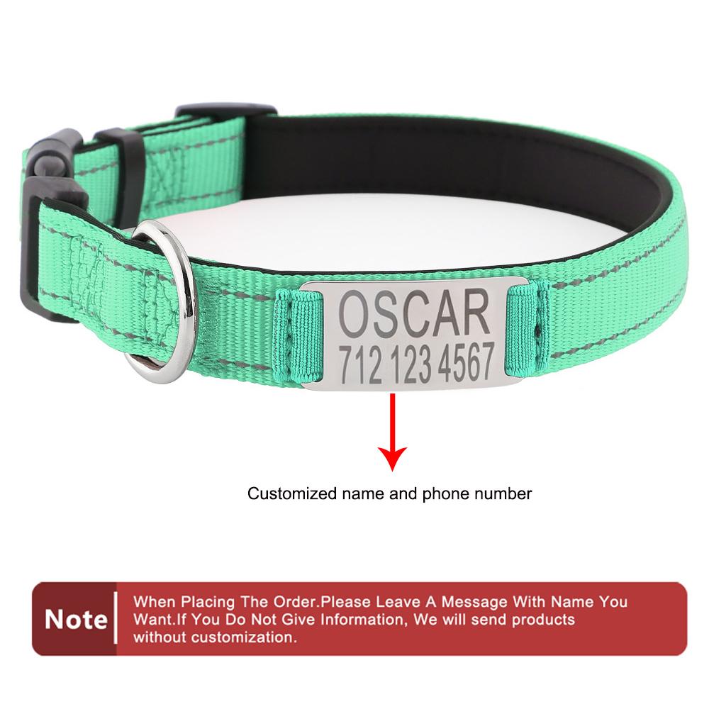 Personalized Dog Collars - Custom Engraved ID Tags with Reflective Material For Small Medium or Large Size Dogs with Name Plate