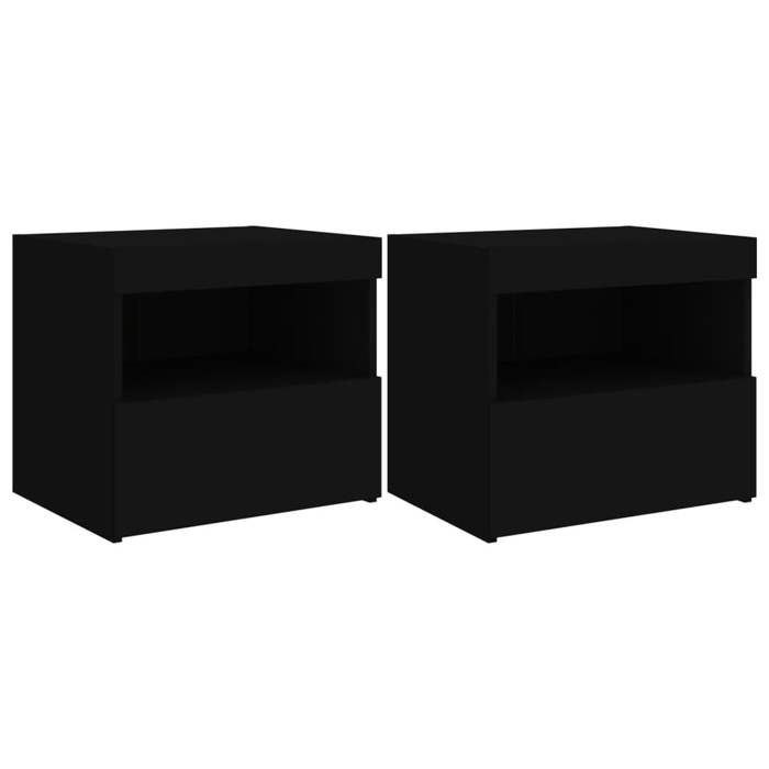 VidaXL Tables de Chevet avec Lumières LED 2 pcs, Armoires de Lit avec Rangement, Tables de Nuit, Armoires de Nuit, Moderne, 836766