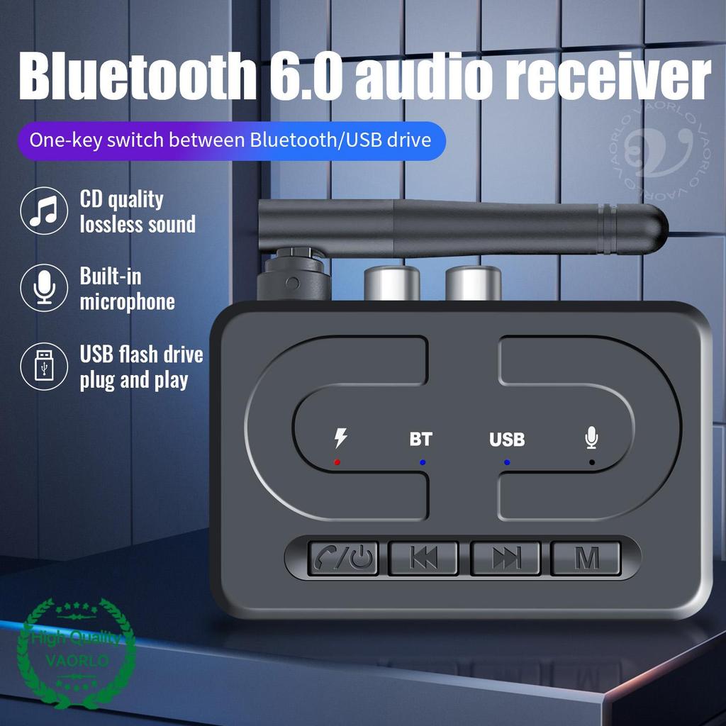 Bluetooth 6.0 Audio Receiver 3.5mm AUX RCA With Mic HIFI Stereo Wireless Adapter Support USB U-Disk For Car Speaker Amp