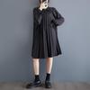 Long Sleeve Plus Size Black Cotton Vintage New In Dresses for Women Casual Loose Spring Autumn Midi Dress