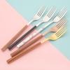 24Pcs Imitation Wooden Handle Cutlery Set Knife Dessert Fork Coffee Spoon Dinnerware Set Gold Kitchen Tableware Stainless Steel Flatware