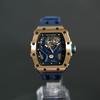 Часы TSAR BOMBA Business 50M Водонепроницаемые скелетонированные часы Стильные наручные часы из нержавеющей стали с циферблатом-бочкой для мужчин Светящийся японский механизм синего цвета