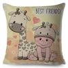 Cartoon Baby Animal Cushion Cover Cute Duck Giraffe Frog Print Soft Linen Kids Room Nursery Home Decor Pillow Case