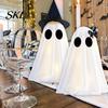 Seasonal Holiday Decor Halloween Ghost Decoration, Light-Up with Witch Hat/Bow, Decoration Spooky Standing for Porch Yard Outdoor Party