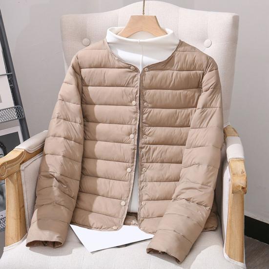 Women Cotton Jacket Solid Color Padded Single-breasted Soft Long Sleeve Cardigan Warm Lightweight Cold Resistant Lady Down Coat