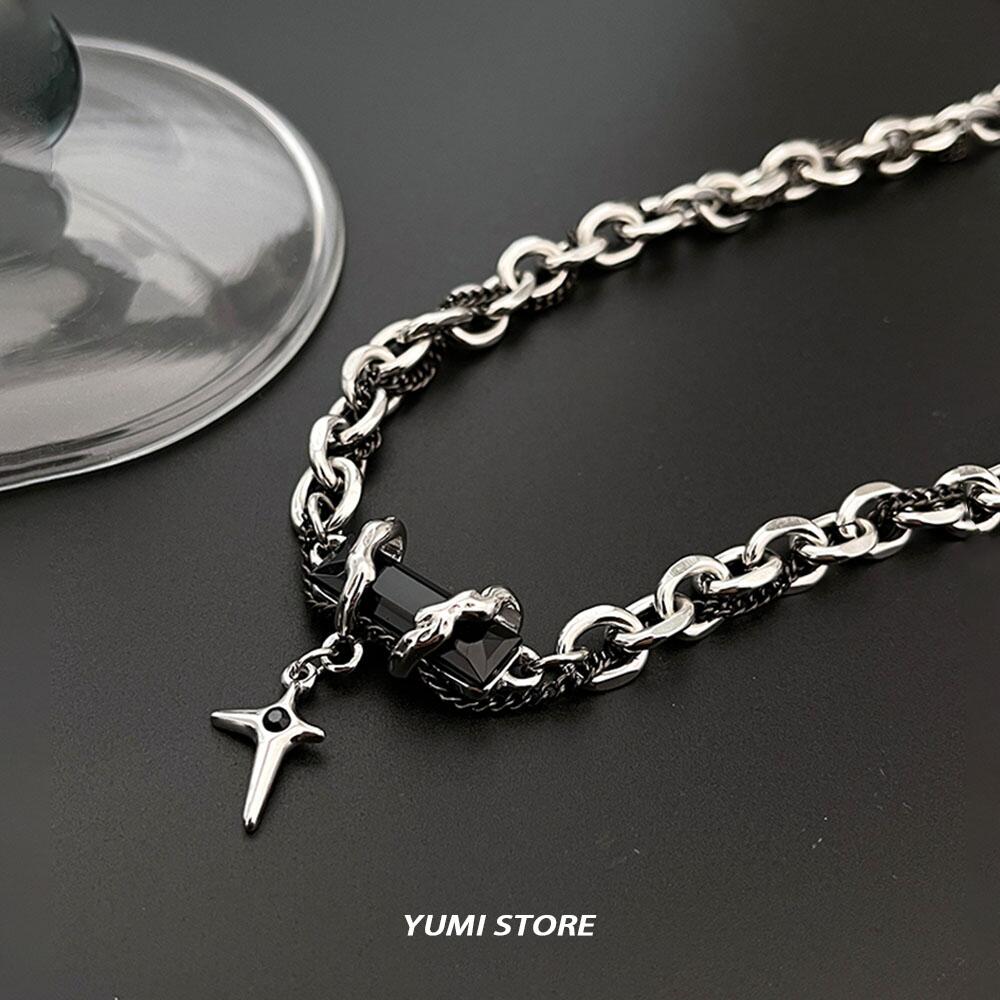 Ожерелье из титановой стали со звездой и крестом для мужчин и женщин в стиле хип-хоп, подвеска в виде черного циркония, цепочка для свитера, ювелирные изделия, новые аксессуары Kpop