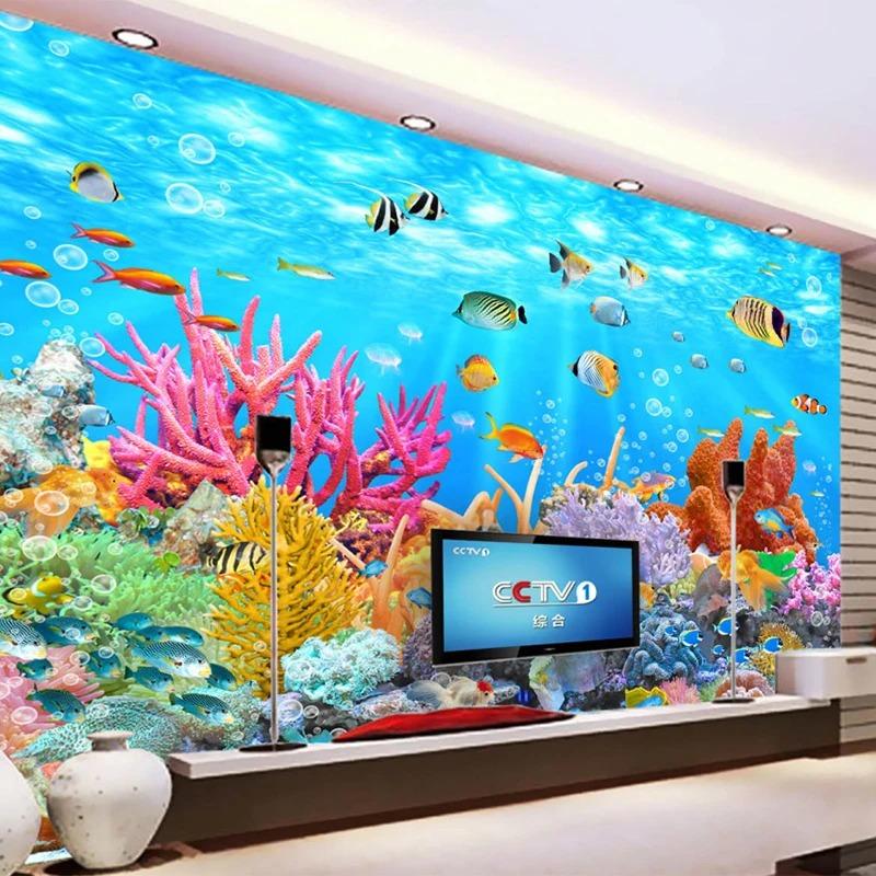 3D Mural Wall Paper Coral Fishes Background Wall Mural 3D Room Wallpaper Landscape For Kids' Room Murals