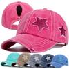 New Fashion Women Ponytail Cap Sequins 5-Point Star Hole Design Baseball Cap Female Washed Cotton Streetwear Hats
