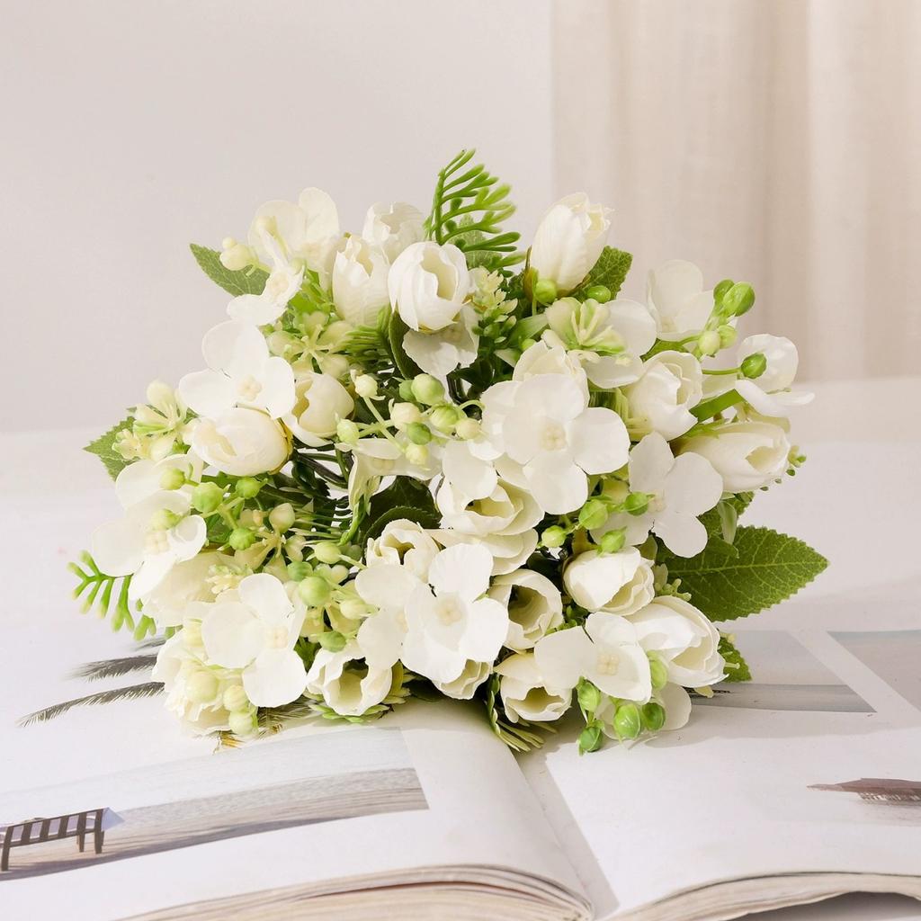 1 букет тюльпанов, искусственные мини-цветы, букет магнолий, цветок с длинным стеблем и листьями, искусственные цветы для домашнего декора, свадебных украшений