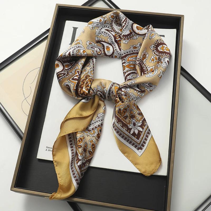 Luxury Satin Silk Scarf Square Leopard Print Women Shawl Headband Small Hair Scarves Female Handkerchief