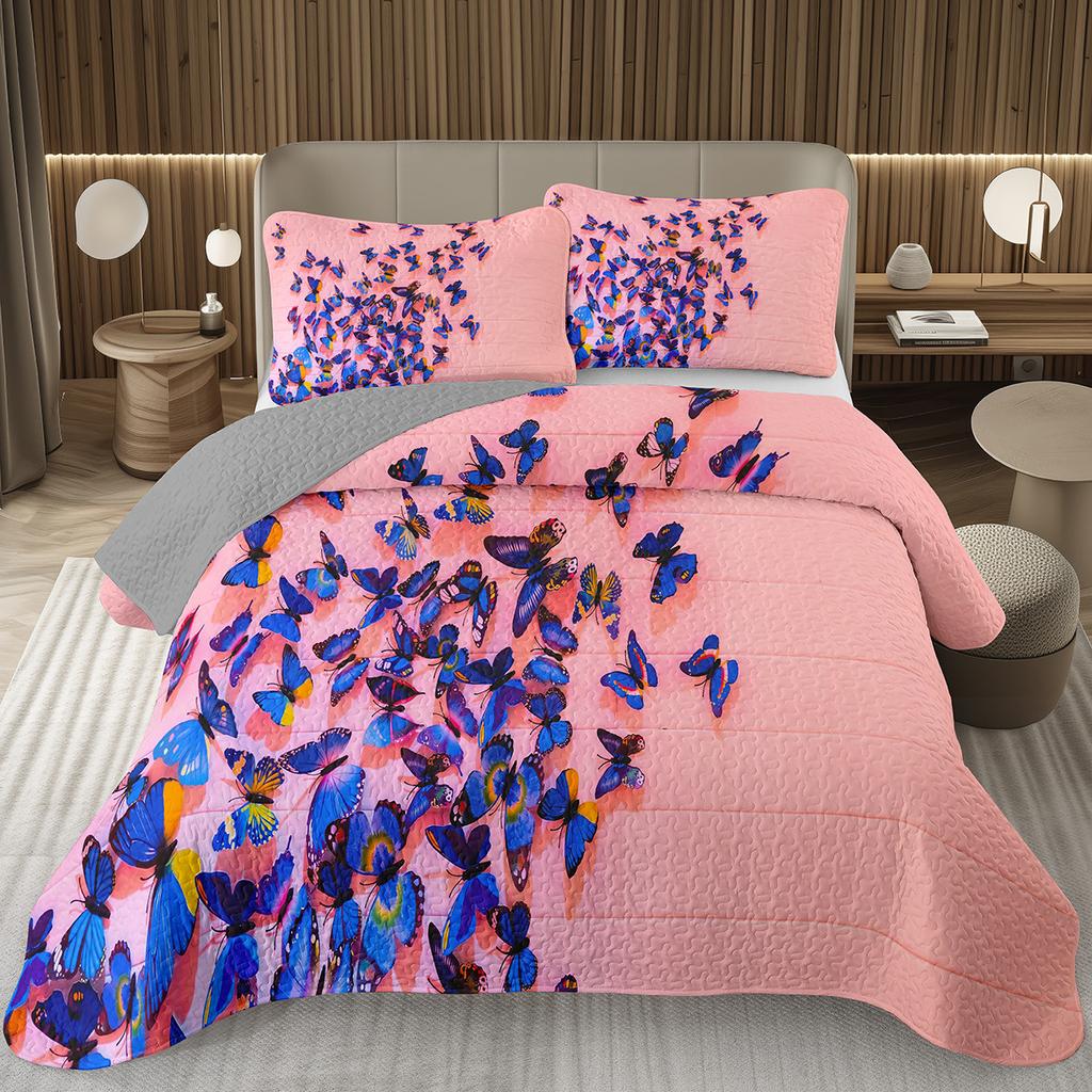Покрывало с бабочками Твин/Квин/Кинг Акварельный ботанический цветочный стеганый двусторонний комплект постельного белья в стиле фэнтези