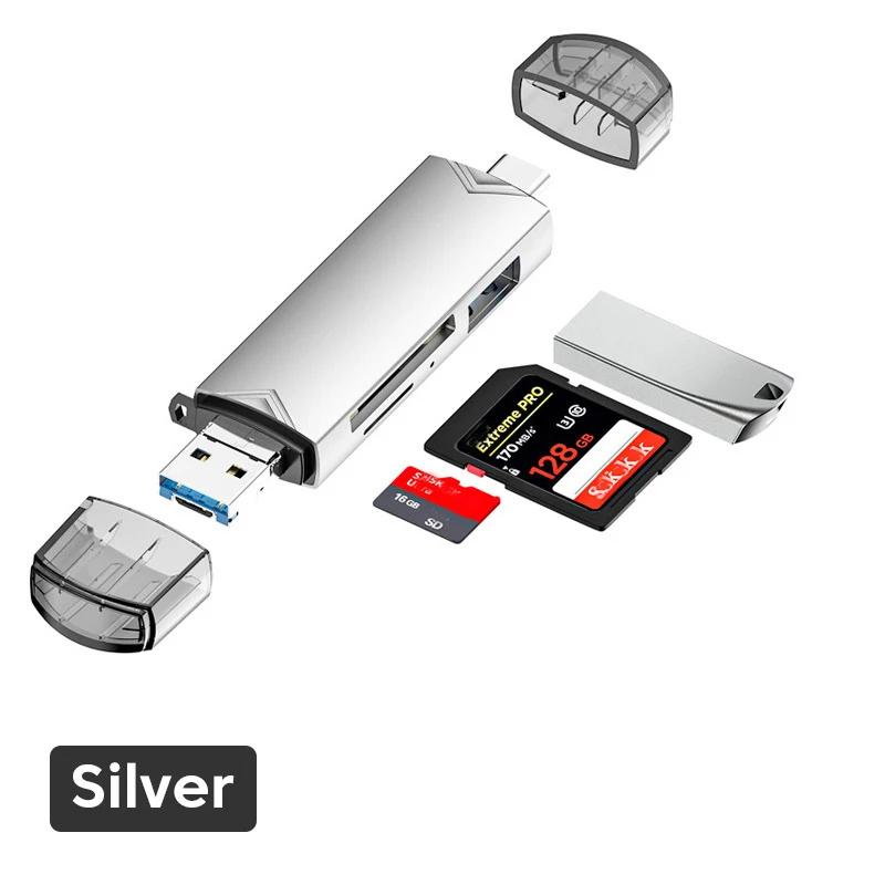 Многофункциональное устройство чтения карт 6 в 1 USB 3.0 к адаптеру Micro OTG Type C с поддержкой TF SD-карты USB-флеш-накопитель для ноутбуков, телефонов и планшетов Android