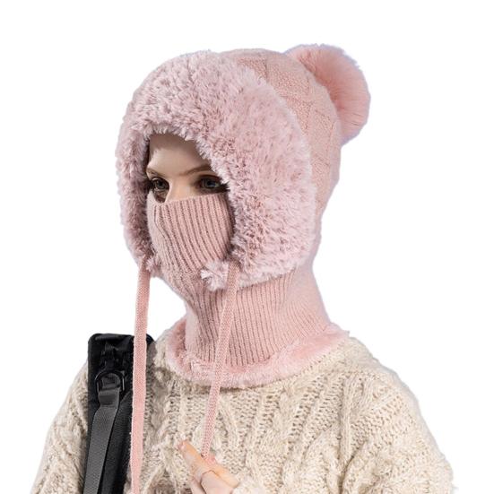 Women Winter Cycling Balaclava Hat with Integrated Scarf Thick Warm Stretchable Windproof