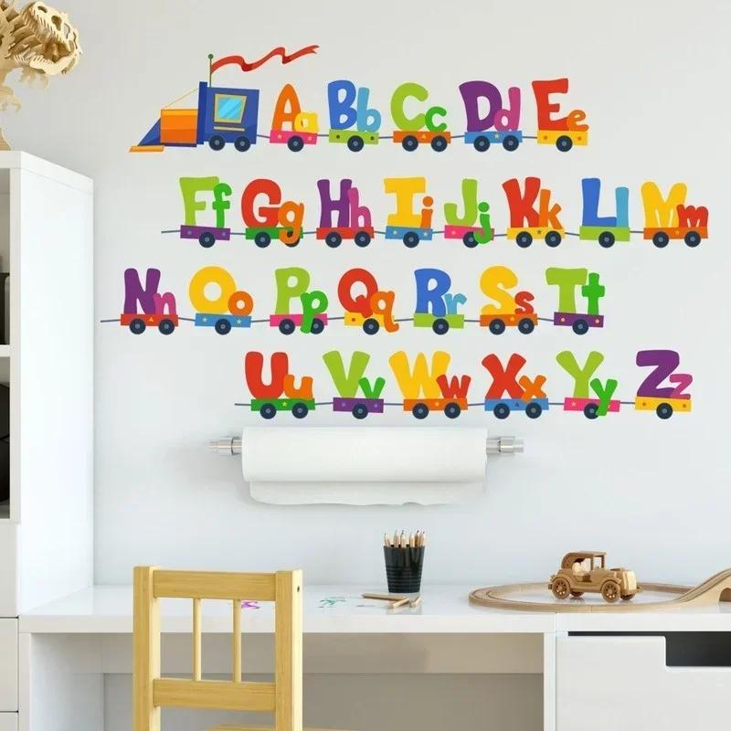 Cartoon Wild Jungle 26 Letters Alphabet Animal Wall Stickers for Rooms for Kids Home Decoration Children Wall Decal Poster Mural