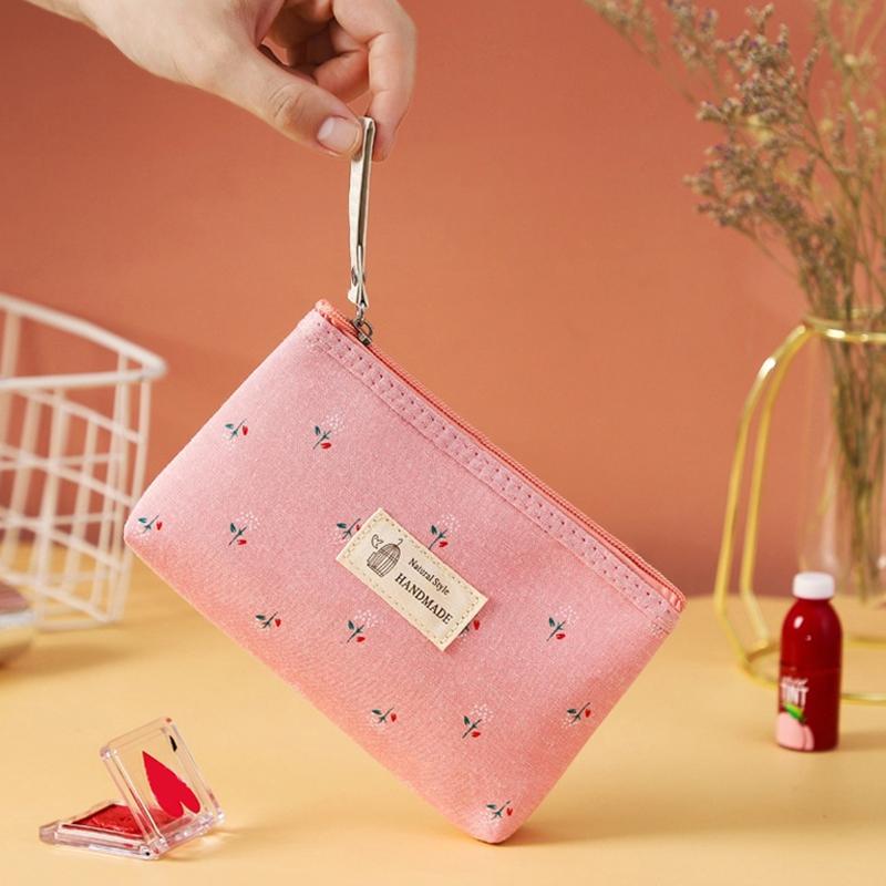1Pc Floral Prints Rectangle Coin Purse Cute Cosmetic Bag Small Storage Bags Canvas Toiletry Organizer Purse