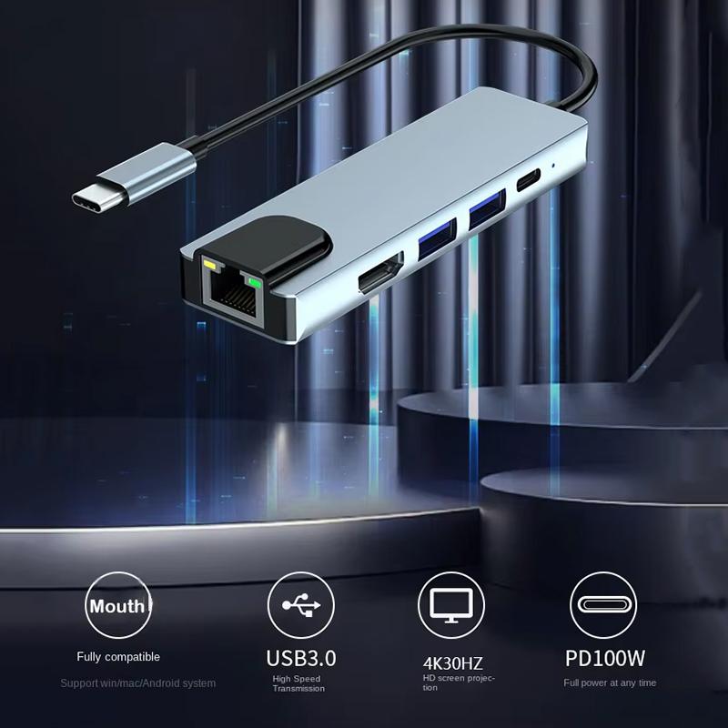 5 в 1 USB C HUB Type C док-станция 4K 30 Гц HDMI-совместимый RJ45 Lan Ethernet разветвитель SD/TF PD 100 Вт адаптер для ноутбука Macbook